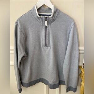 Copper Oak 1/4 Zip Blue Stripe Men's Gray Half-Zip Sweater Size Large